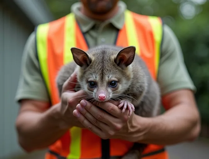 Animal handler safely recovering a deceased possum in Black Rock